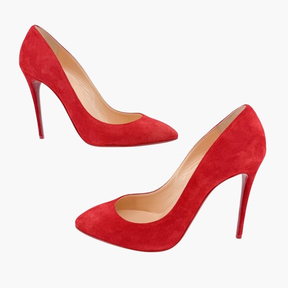 Christian Louboutin Eloise 100 Pumps EU 38.5 US 8.5 Red Suede Pointed High Heel - Picture 10 of 14